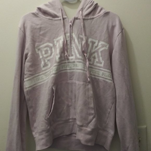 PINK Victoria's Secret Tops - Victoria's Secret PINK Light Pink Hoodie with quarter zip up size Medium
